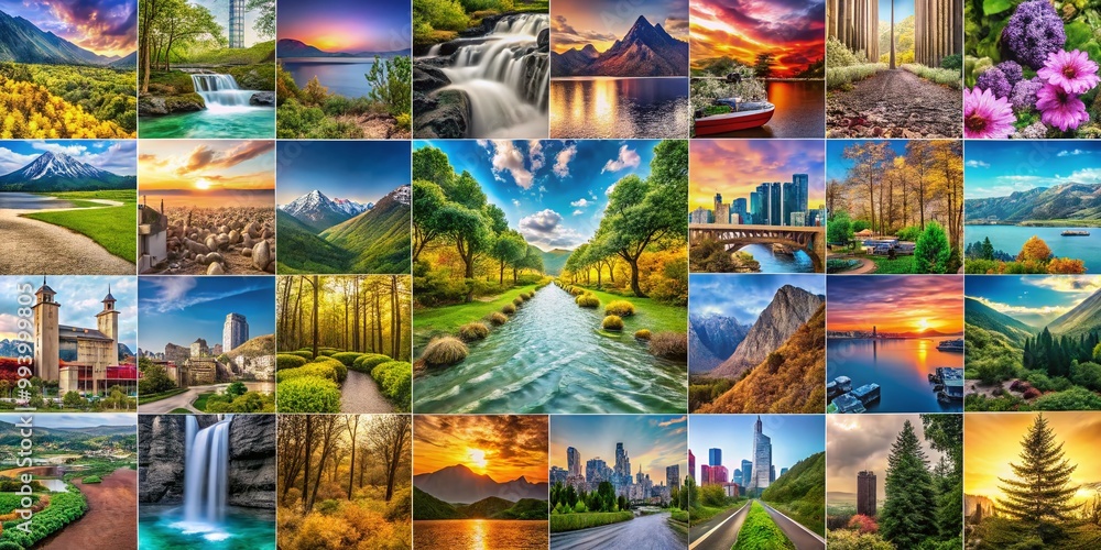 Creative Collage of Nature, Abstract Art, and Urban Landscapes for Innovative Design Projects Creative Collage of Nature, Abstract Art, and Urban Landscapes for Innovative Design Projects
