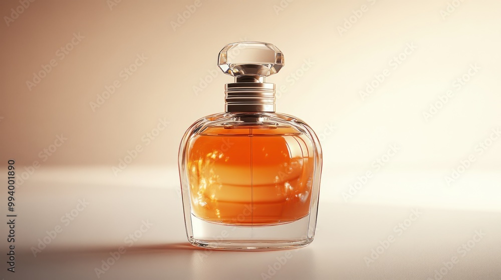 The delicate bottle showcases luxurious amber fragrance glowing in gentle light The delicate bottle showcases luxurious amber fragrance glowing in gentle light