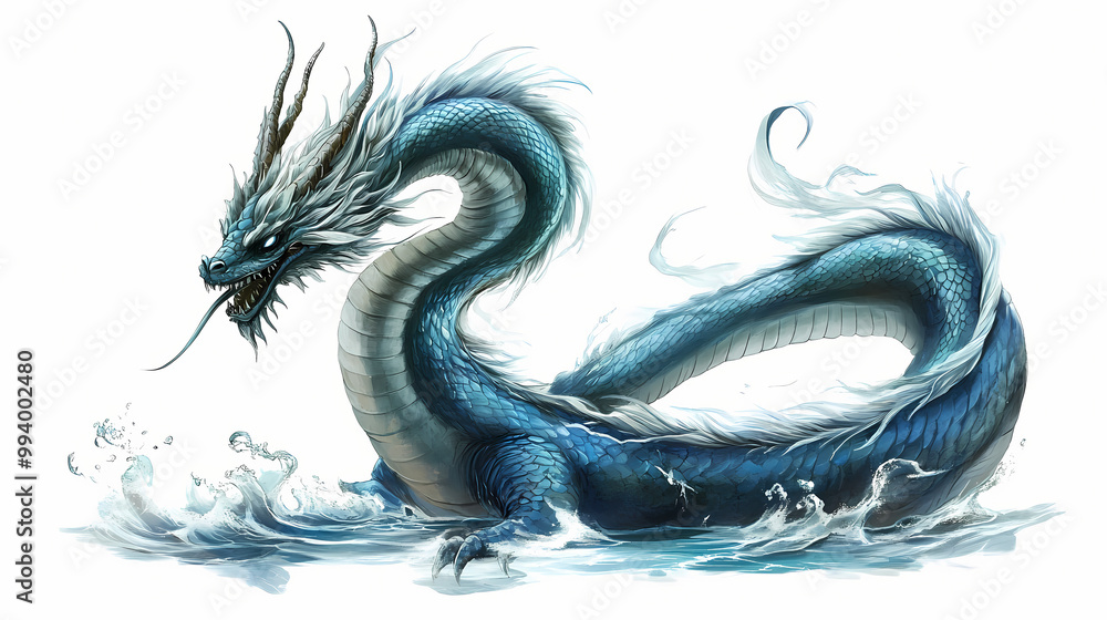 Obraz premium Sea serpent dragon bakunawa isolated water beast. Sea Monster. Illustration