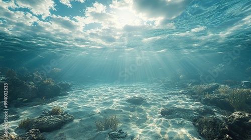 Sunbeams Illuminate Underwater Coral Reef