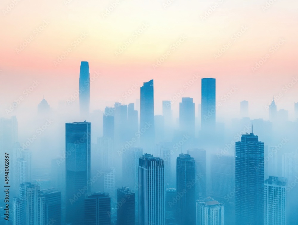 Aerial View of Cityscape Surrounded by Misty Atmosphere Aerial View of Cityscape Surrounded by Misty Atmosphere