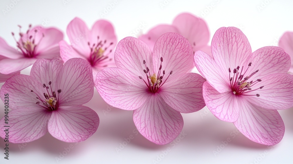Soft pink cherry blossoms display intricate details, inviting spring's arrival and joy Soft pink cherry blossoms display intricate details, inviting spring's arrival and joy