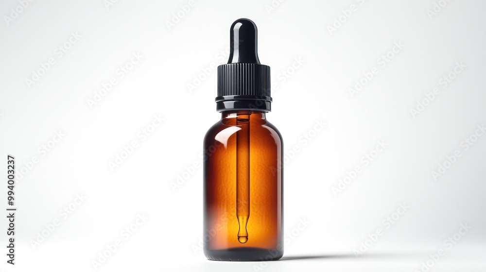 Amber dropper bottle stands ready for health and beauty applications Amber dropper bottle stands ready for health and beauty applications