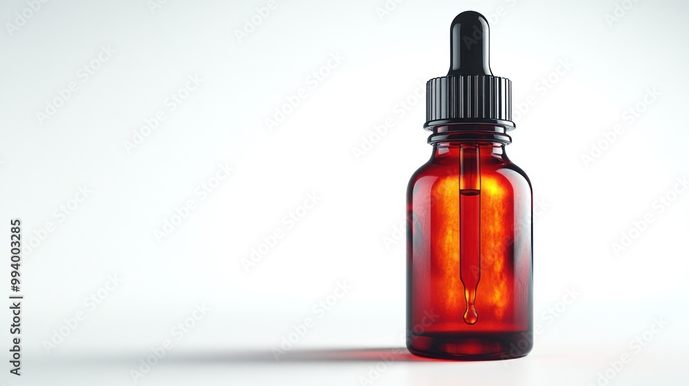 A single amber dropper bottle elegantly showcases its sophisticated design and color A single amber dropper bottle elegantly showcases its sophisticated design and color