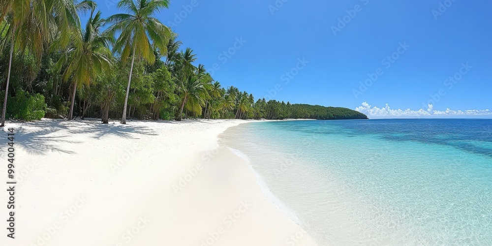 Fototapeta premium Tropical Beach with Palm Trees and Clear Blue Water