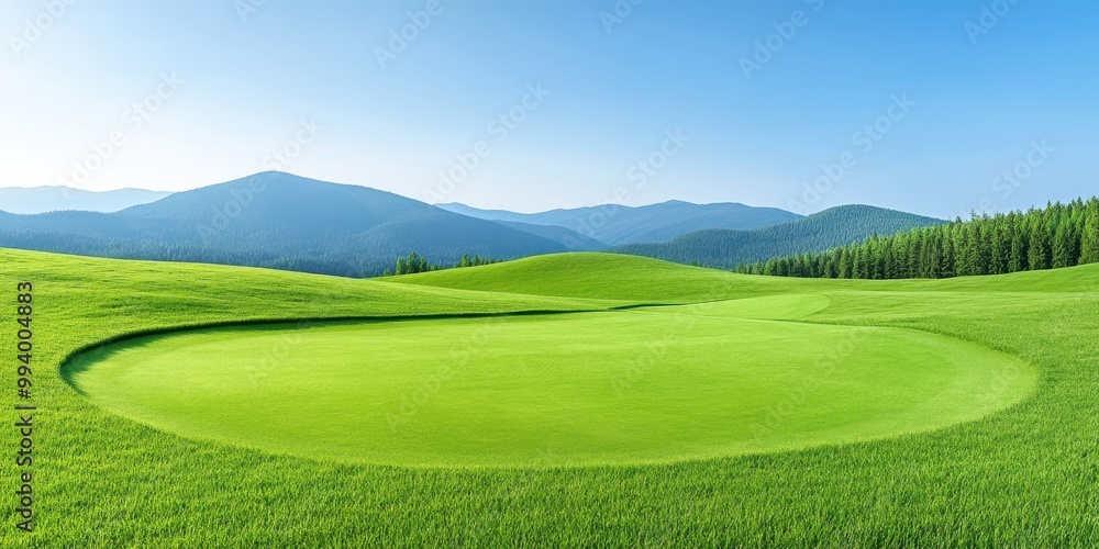 Green Golf Course with Mountain View