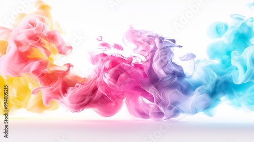 A dynamic arrangement of colorful smoke elegantly flows and intertwines, creating a captivating backdrop filled with shades of pink, purple, yellow, and blue, perfect for various uses