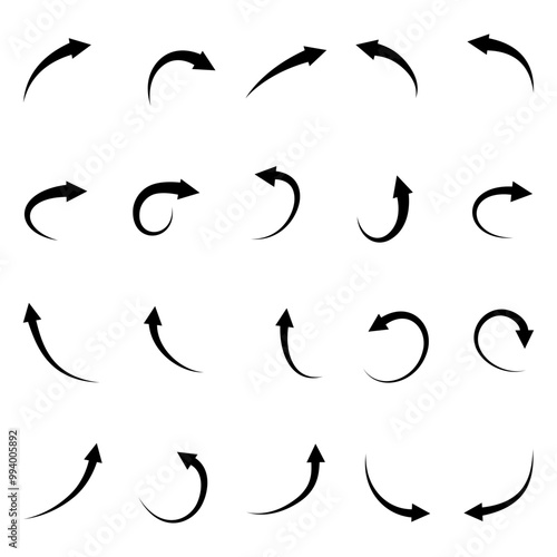 Set of Black arrows. Arrows of various shapes. Vector clipart