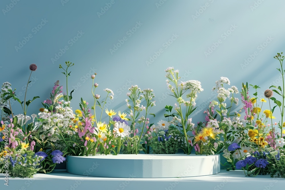 A vibrant display of assorted flowers against a gentle blue background, showcasing nature's beauty and freshness. A vibrant display of assorted flowers against a gentle blue background, showcasing nature's beauty and freshness.