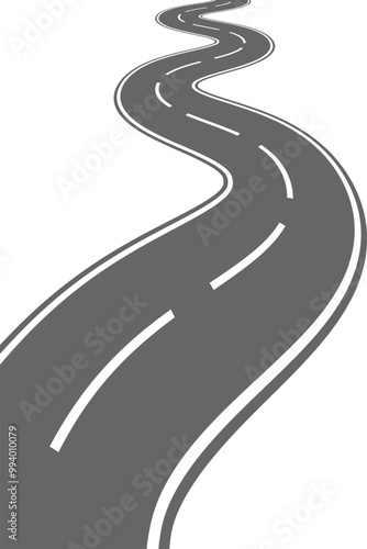 Winding road. Journey traffic curved highway. Road to horizon in perspective. Winding asphalt empty line isolated vector concept.
