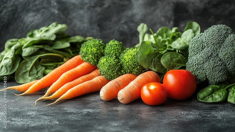 Freshly Arranged Broccoli, Spinach, and Carrots for Healthy Meal Prep Freshly Arranged Broccoli, Spinach, and Carrots for Healthy Meal Prep