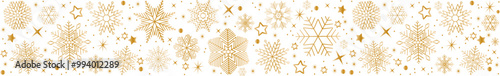 Snowflake seamless border. Christmas and Happy New Year background. Simple hanging christmas golden snowflake seamless border .Holiday christmas decoration. New Year seamless banner
