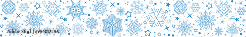 Snowflake seamless border. Christmas and Happy New Year background. Simple hanging christmas blue snowflake seamless border .Holiday christmas decoration. New Year seamless banner