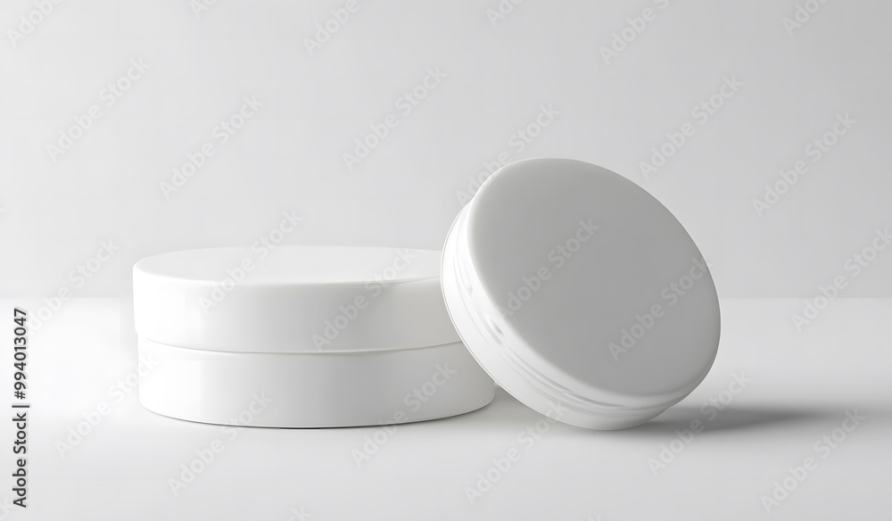 Minimalist White Cosmetic Jar with Lid on White Background design Minimalist White Cosmetic Jar with Lid on White Background design