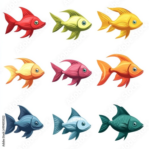 A colorful set of cartoon fish illustrations.