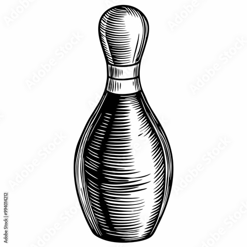 Retro Bowling Pin Vector Illustration in Hand Drawn Vintage Style