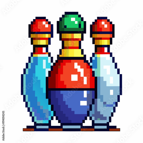 Retro Pixel Art Bowling Pins Vector Illustration photo