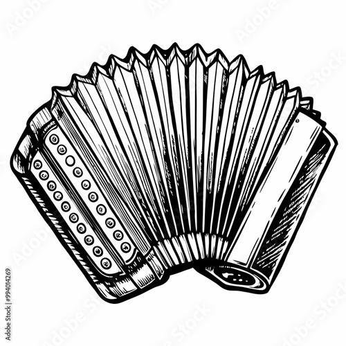 Hand Drawn Accordion Illustration Detailed Vintage Musical Instrument Artwork