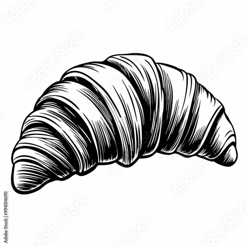 Hand Drawn Black and White Croissant Illustration Vintage Bakery Art