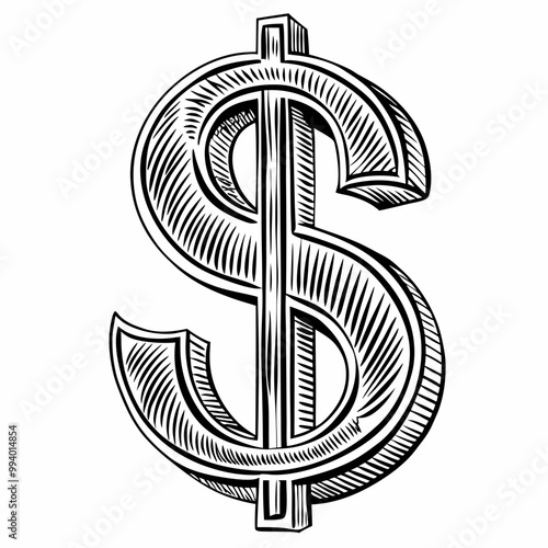 Vintage Hand Drawn Dollar Sign with Intricate Sketch Details