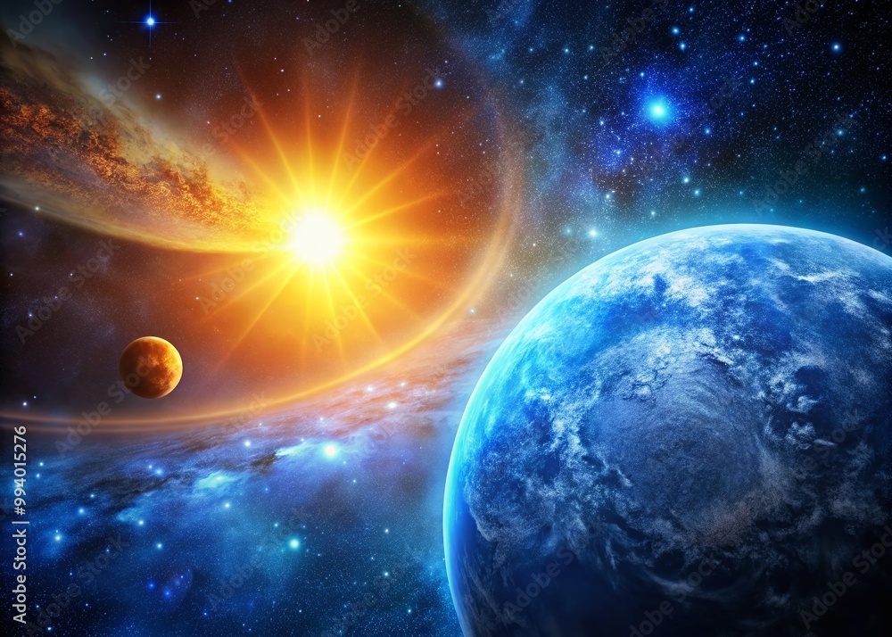 Obraz premium Deep Blue Sun in Outer Space with Celestial Elements and Cosmic Background for Abstract Imagery