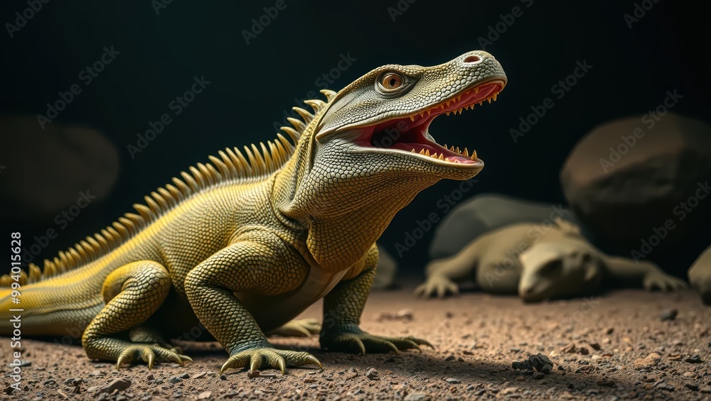 Obraz premium Closeup of a Green Iguana with Open Mouth