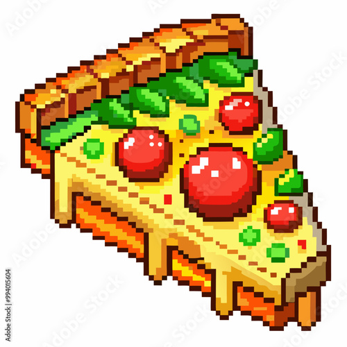 Retro Pixel Art Pizza Slice with Cheese and Vegetables