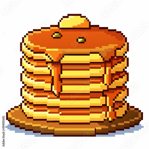 Pixel Art Pancakes with Butter and Syrup Nostalgic Breakfast Vector Illustration