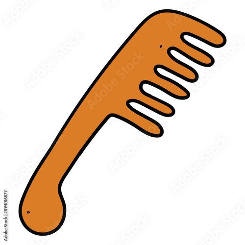 Hand drawn cartoon wooden comb on a white background.