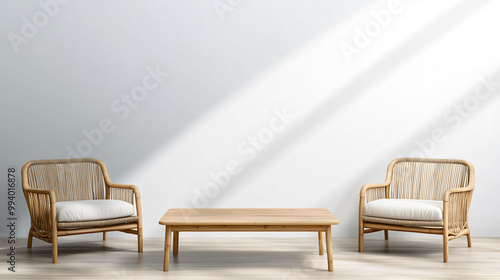Wallpaper Mural Modern interior with bamboo chairs and wooden table, creating serene atmosphere Torontodigital.ca