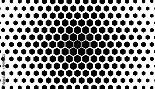 Black and white hexagon shape pattern with transition effect of size. Easily recoloured at your discretion. Fully editable vector element. 