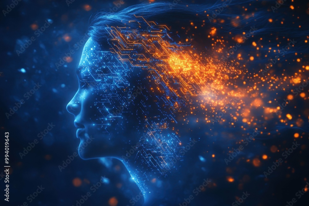 A stylized image of a person with digital circuits radiating from their head symbolizing the integration of cybersecurity into the mind A stylized image of a person with digital circuits radiating from their head symbolizing the integration of cybersecurity into the mind