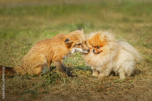 A close up of a Red Fox in the grass photo