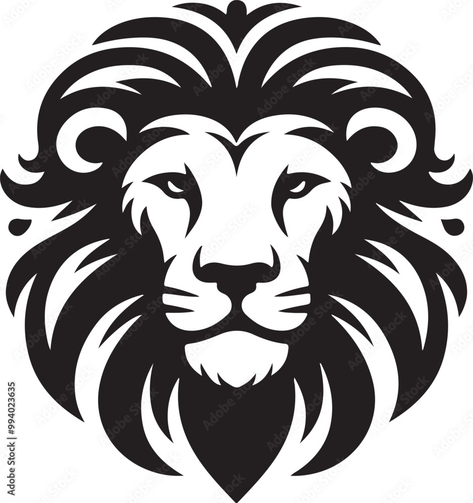 Black silhouette logo of a lion's head isolated on a white background for a bold elegant look, lion head illustration. Black silhouette logo of a lion's head isolated on a white background for a bold elegant look, lion head illustration.