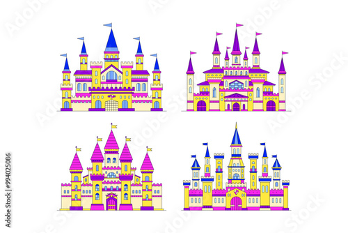 Collection of medieval castles in flat style