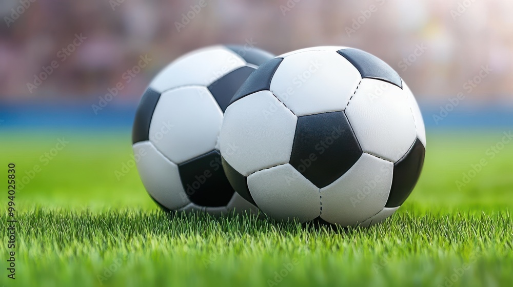 Obraz premium Two Soccer Balls on Green Grass Field