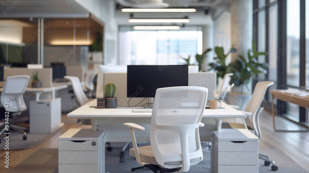 A corporate workspace designed with ergonomics in mind, featuring adjustable seating, task lighting, and keyboard trays for maximum comfort. A corporate workspace designed with ergonomics in mind, featuring adjustable seating, task lighting, and keyboard trays for maximum comfort.