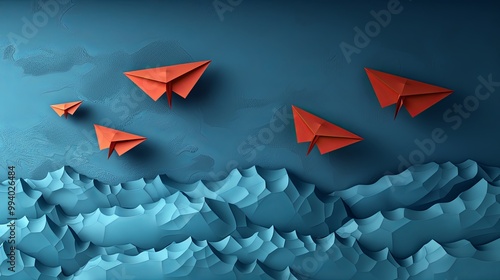 Confusion in choices and decisions Lack of leadership in management ,Red paper plane flying randomly ,3D rendering photo