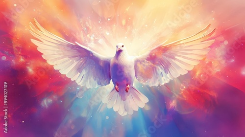 majestic dove with outstretched wings symbolizing divine grace and spiritual renewal concept illustration with copy space photo