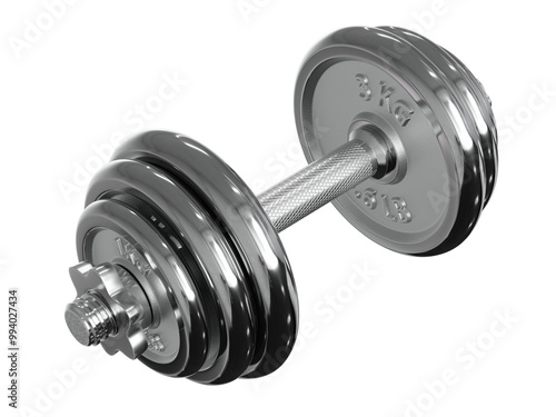 Black adjustable dumbbell, weightlifting gym equipment, side view. Png clipart isolated on transparent background	 photo