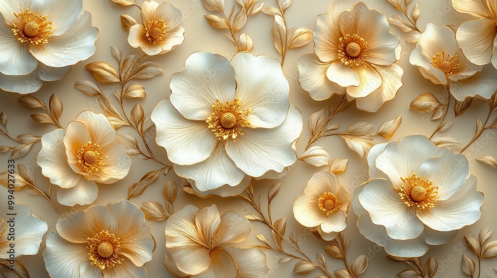 Elegant Floral Pattern in Gold and White for Luxurious Designs Elegant Floral Pattern in Gold and White for Luxurious Designs