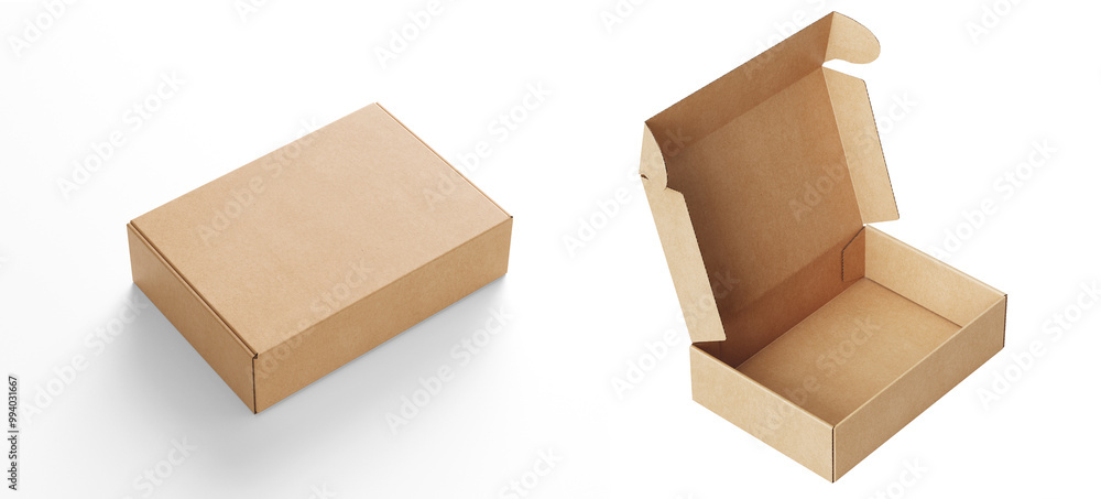 empty Brown Paper mailing box Cardboard box isolated on white background