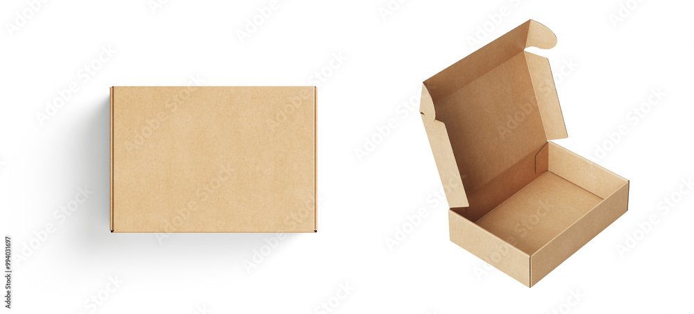 empty Brown Paper mailing box Cardboard box isolated on white background