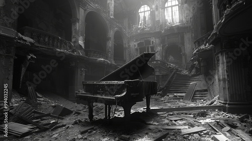 Echoes of Melancholy: A Pianist's Solitude in Ruins