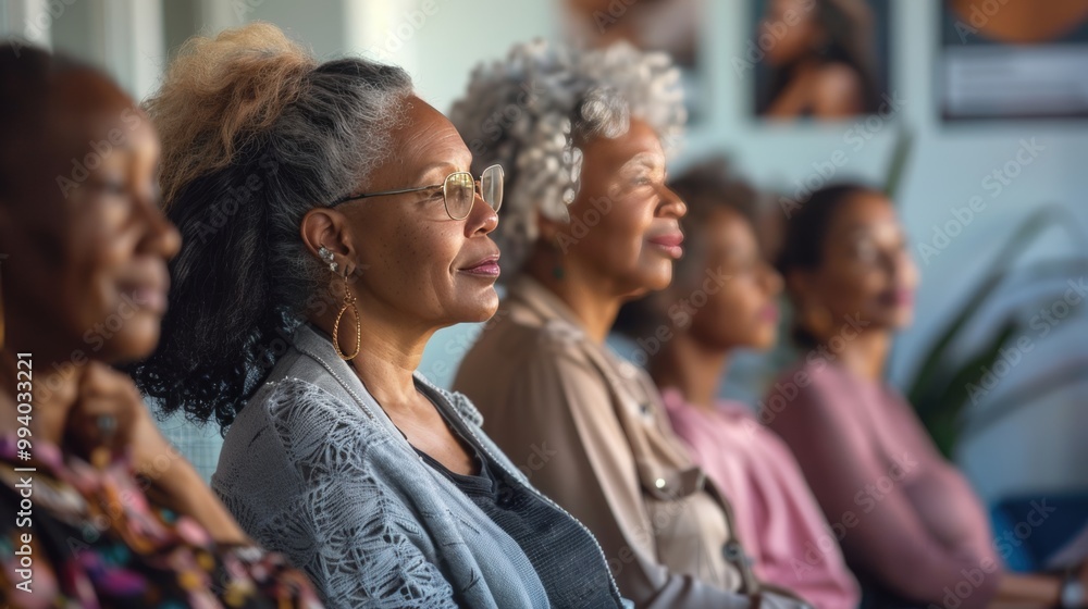 Obraz premium Diverse Women Attending Breast Cancer Prevention Seminar in Community Center