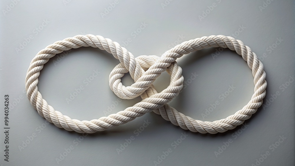 Isolated white rope formed into an intricate knot shape resembling a heart, lying on a clean surface, symbolizing love, unity, and eternal bonding. Isolated white rope formed into an intricate knot shape resembling a heart, lying on a clean surface, symbolizing love, unity, and eternal bonding.