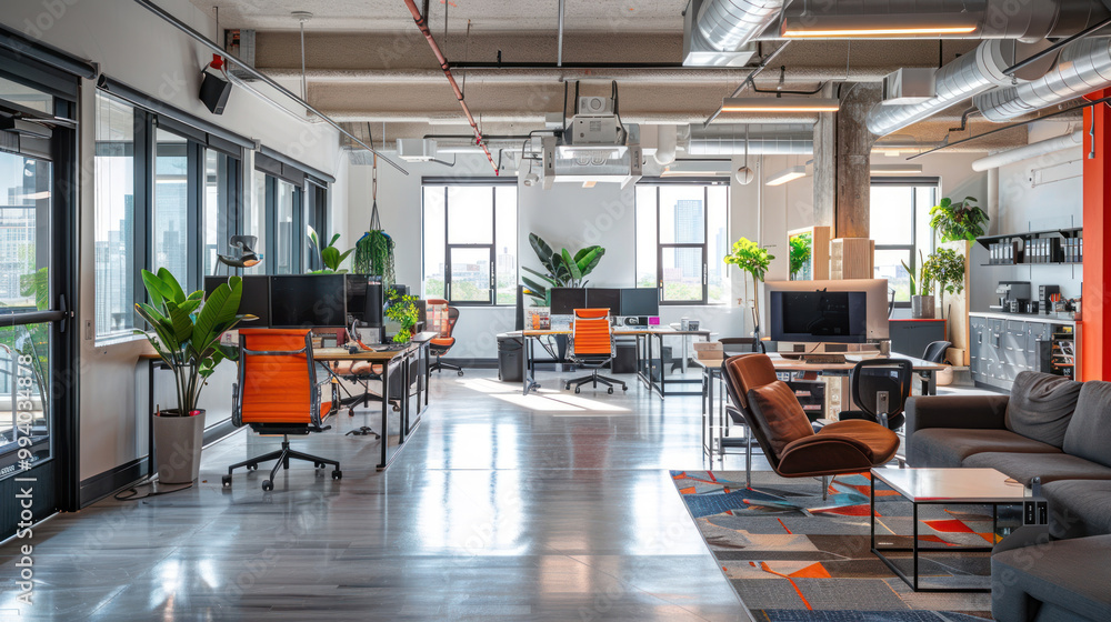 A digital creative agency'ss workspace with sleek furniture, cutting-edge tech tools, and vibrant decor that inspires innovative thinking. A digital creative agency'ss workspace with sleek furniture, cutting-edge tech tools, and vibrant decor that inspires innovative thinking.