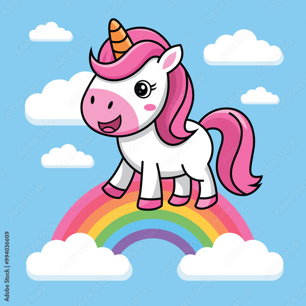 Fototapeta premium Cute Cartoon Rainbow Unicorn vector illustration