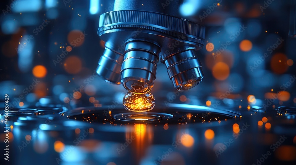 Close-Up of a Lab Microscope with Test Samples for Scientific Analysis and Research Close-Up of a Lab Microscope with Test Samples for Scientific Analysis and Research