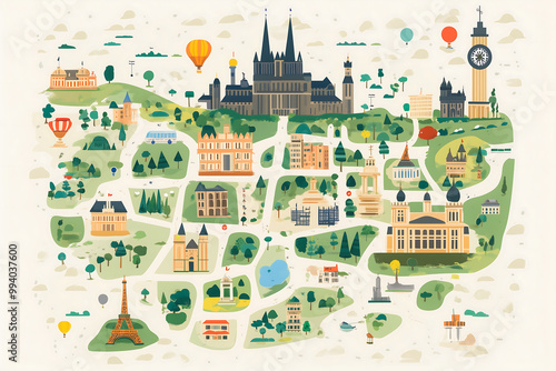 Abstract city map with landmarks